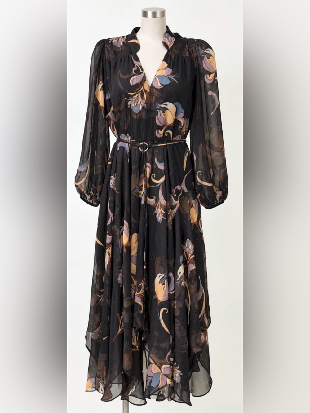 NWT WHITE HOUSE BLACK MARKET WHBM CHIFFON & LUREX ASYMMETRICAL MAXI DRESS 12P